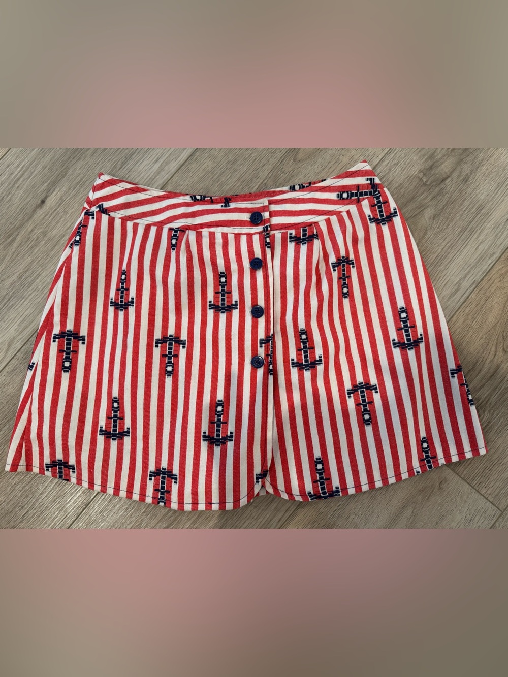 Red & White Striped Nautical Skort Anchor Detail Preppy